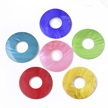 Spray Painted Freshwater Shell Pendants, Donut, Mixed Color, 60x3mm, Hole: 23.5mm