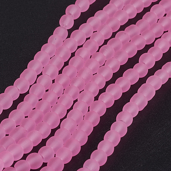 Transparent Glass Bead Strands, Frosted, Round, Pearl Pink, 4mm, Hole: 1.1~1.6mm, about 200pcs/strand, 31.4 inch