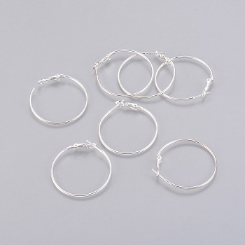 Brass Hoop Earrings, Nickel Free, Brass, Silver Color Plated, Color, 35~37x1.2mm