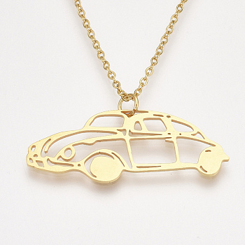 201 Stainless Steel Pendant Necklaces, with Cable Chains, Car, Golden, 17.5 inch~17.9 inch(44.5~45.5cm), 1.5mm, Car: 25.5x39.5x1mm