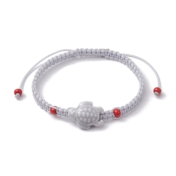 Porcelain Tortoise Braided Bead Bracelets, Nylon Adjustable Bracelet, Light Grey, Inner Diameter: 2~2-7/8 inch(5~7.3cm)
