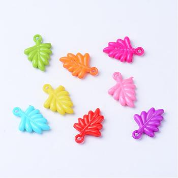 Opaque Acrylic Pendants, Leaf, Mixed Color, 32x22x6mm, Hole: 3mm, about 270pcs/500g