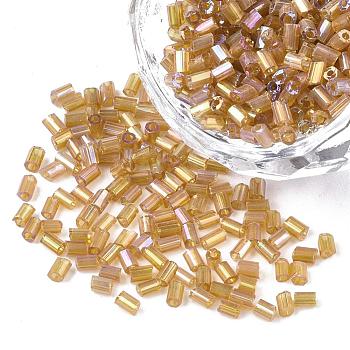 11/0 Two Cut Glass Seed Beads, Hexagon, Trans.Colours Rainbow, Yellow, Size: about 2.2mm in diameter, about 37500pcs/Pound