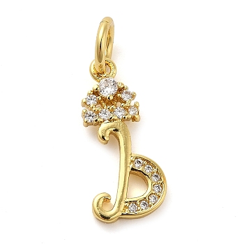 Brass Micro Pave Cubic Zirconia Pendants, with Jump Ring, Letter B, 17.5x8x2mm, Ring: 6x1mm, Inner Diameter: 4mm
