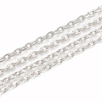 Brass Cable Chains, Diamond Cut Chains, Soldered, Faceted, with Spool, Oval, Real Platinum Plated, 2.3x1.4x0.3mm, about 98.42 Feet(30m)/roll