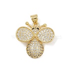 Brass Micro Pave Cubic Zirconia Pendants, Cadmium Free & Lead Free, Bees, Golden, 22x22.5x5.5mm, Hole: 4.5x3.5mm(KK-P323-10G)