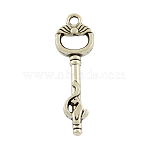 Tibetan Style Alloy Skeleton Key Pendants, Cadmium Free & Lead Free, Antique Silver, 37x11x5mm, Hole: 2mm, about 410pcs/1000g(TIBEP-20586-AS-LF)