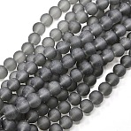 Baking Paint Transparent Glass Bead Strands, Frosted, Round, Gray, 4mm, Hole: 1.1~1.6mm, about 200pcs/strand, 31.4 inch(GLAA-S031-4mm-12)