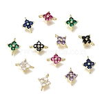 Brass Pave Cubic Zirconia Flower Links Connector Charms, Rack Plating, Long-Lasting Plated, Lead Free & Cadmium Free, Mixed Color, Real 18K Gold Plated, 10x7x3mm, Hole: 1~1.2mm(KK-K427-04G)