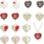 14Pcs 7 Styles Alloy Enamel Pendants, Light Gold, Heart, Mixed Color, 19x15~18x3~4.5mm, Hole: 1.8~4mm, 2pcs/style(ENAM-CA0001-40)