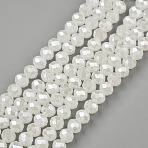 Electroplate Glass Beads Strands, Imitation Jade Beads, Pearl Luster Plated, Faceted, Rondelle, Creamy White, 10x8mm, Hole: 1mm, about 60~61pcs/strand, 46~48cm(EGLA-A034-J10mm-A08)
