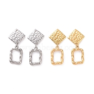 304 Stainless Steel Hollow Out Rectangle with Rhombus Dangle Stud Earrings for Women, Mixed Color, 41mm, Pin: 0.8mm(EJEW-G328-22)