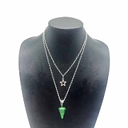 Star Pendant Necklaces, Natural Gemstone Hexagonal Cone Necklace, Double Layer Necklaces(NY0119-12)