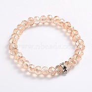 Electroplate Glass Beads Stretch Bracelets, with Antique Silver Alloy Findings, Pale Goldenrod, 60mm(BJEW-JB02012-05)