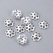 201 Stainless Steel Bead Caps, Multi-Petal, Flower, Silver, 6x2mm, Hole: 0.9mm(STAS-K210-06S)