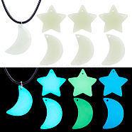 AHADERMAKER 12Pcs 6 Styles Synthetic Luminous Stone Pendants, Moon & Star Charms, Moon: 26.5x17.5x4mm, Star: 24x25.5x6.5mm, Hole: 1.2mm, 2pcs/style(G-GA0001-64B)