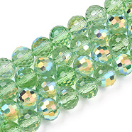 Transparent Electroplate Glass Beads Strands, Faceted, Half AB Color Plated, Round, Light Green, 8x7~7.5mm, Hole: 1.0mm, about 71~72 pcs/strand, 20.20~21.85 inch(51.3~55.5cm)(EGLA-N012-001-B13)