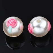 ABS Plastic Imitation Pearl Beads, with Enamel, Round with Lollipop, Pink, 12x11mm, Hole: 2mm(KY-N015-105)
