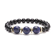 Stretch Bracelets for Women, Natural Lapis Lazuli & Natural Wood Beaded Bracelet, Inner Diameter: 2-1/4 inch(5.7cm), Beads: 8.5mm(BJEW-JB08342-04)