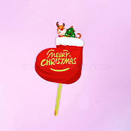 Acrylic Cake Toppers, Cake Inserted Cards, Christmas Themed Decorations, Stocking with Merry Christmas, Red, 155x80mm(BAKE-PW0007-059E)