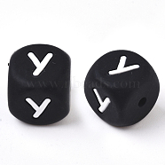 Food Grade Eco-Friendly Silicone Beads, Horizontal Hole, Chewing Beads For Teethers, DIY Nursing Necklaces Making, Cube, Black, Letter.Y, 12x12x12mm, Hole: 2mm(X-SIL-T055-Y)