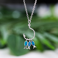 3-Fish & Fishhook Brass with Opal Pendant Necklaces, Platinum, Royal Blue, 18.90 inch(48cm)(FS-WGC8170-01)