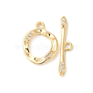 Brass Micro Pave Clear Cubic Zirconia Toggle Clasps, Irregular Ring, Real 18K Gold Plated, Ring: 17.5x13x2.5mm, Hole: 1.8mm, Bar: 24.5x5x2mm, Hole: 1.8mm(KK-P234-81G)