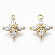 Brass Micro Pave Clear Cubic Zirconia Charms, Nickel Free, Flower, Real 18K Gold Plated, 13x11x3mm, Hole: 1.4mm(X-KK-S348-552-NF)