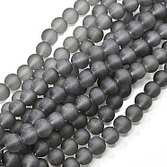 Transparent Glass Bead Strands, Frosted, Round, Gray, 4mm, Hole: 1.1~1.6mm, about 200pcs/strand, 31.4 inch(GLAA-S031-4mm-12)