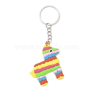 Cartoon PVC Plastic Keychain, for Mexican Holiday Party Decoration Gift Keychain, Horse Pattern, 10.8cm, Pendant: 53x47x3mm(KEYC-F035-01E)