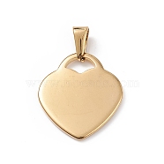 Vacuum Plating 304 Stainless Steel Pendants, Laser Cut, Heart Charms, Golden, 23x20.5x1.5mm, Hole: 3.5x6mm(STAS-G284-19G)