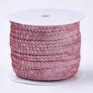 Ornament Accessories Plastic Paillette Bead Strands, with Glitter Powder, Sequins Trim, Flat Round, Hot Pink, 6x0.3mm, Hole: 1.2mm, about 100yards/roll(PVC-T006-02H)