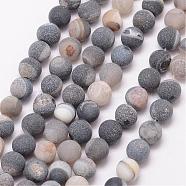 Natural Druzy Geode Agate Bead Strands, Frosted, Round, Dyed & Heated, Grade A, Gray, 10mm, Hole: 1mm, about 37pcs/strand, 15 inch(G-K166-09-10mm-09)