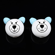 Natural Wooden Beads, Bear, White, 27x26.5~28x23.5~25.5mm, Hole: 5mm(WOOD-S040-31-08)