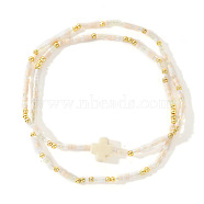 2Pcs Bohemian Glass Seed Beaded Stretch Bracelet Sets, Cross Bracelets for Women, Beige, 6-1/2 inch(16.5cm)(XM0961-7)