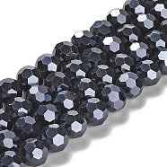 Electroplate Opaque Glass Beads Strands, Faceted(32 Facets), Pearl Luster Plated, Round, Black, 10mm, Hole: 1.2mm, about 65~69pcs/strand, 23.03~24.49 inch(58.5~62.2cm)(EGLA-A035-P10mm-A18)
