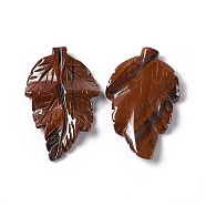 Natural Tiger Iron Pendants, Leaf Charms, 41.5x25~26x5mm, Hole: 0.8mm(G-I336-01-14)