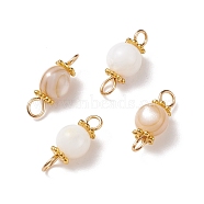 Natural Shell Connector Charms, with Golden Tone Alloy & 304 Stainless Steel Findings, Round, Old Lace, 14x6mm, Hole: 2mm(PALLOY-JF01658)