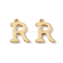 Brass Pendants, Real 18K Gold Plated, Letter R, 9.5x8x1.3mm, Hole: 0.8mm(KK-R164-01R-G)