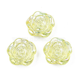Transparent Acrylic Beads, Rainbow Color Plated, Flower, Champagne Yellow, 18~18.5x19x7mm, Hole: 1.6mm(TACR-N006-64E)