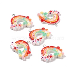 Opaque Resin Pendants, with Platinum Tone Iron Loops, Rainbow with Cloud, Colorful, 27x33x6.5mm, Hole: 2mm(RESI-G040-C03-A)