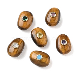 Natural Tiger Eye Beads, with Brass Micro Pave Cubic Zirconia Findings, Nuggets, 18x13x9.5~10mm, Hole: 2mm(GG-CBA4B5A-01G-A)