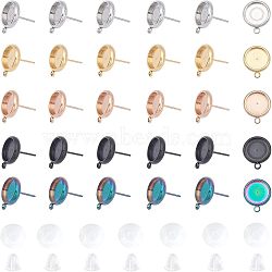 DIY Stud Earring Making Kits, Including 304 Stainless Steel Stud Earring Findings, Glass Cabochons and Plastic Ear Nuts, Mixed Color, Stud Earring Findings: 15x12.5mm, Hole: 1.6mm, Pin: 0.7mm, 20pcs/box(DIY-UN0002-28)