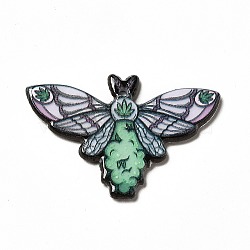 Weed Pattern Theme Printed  Acrylic Pendants, Moth, Insects, 27.5x41.5x2.5mm, Hole: 1.6mm(MACR-G061-03E)