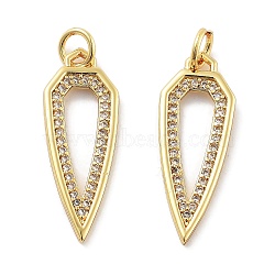 Rack Plating Brass Micro Pave Cubic Zirconia Pendants, Long-Lasting Plated, Lead Free & Cadmium Free, Teardrop, Golden, 24.5x9x1.5mm, Hole: 3mm(KK-Z071-81G-01)