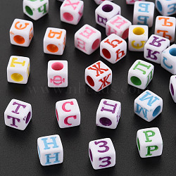 Opaque Acrylic Beads, Cube with Alphabet, Letter A~Z, 6x6x6mm, Hole: 3.5mm, about 2931pcs/500g(SACR-S275-05)