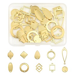 30Pcs 10 Styles Stainless Steel & Brass & Alloy Connector Charms, Rhombus Square Teardrop, Mixed Shapes, Golden, 10~30x7.5~16x0.5~1.2mm, Hole: 1.2~2.5mm(FIND-FS0004-94)