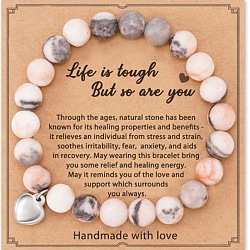 Fashion Natural Pink Zebra Jasper Beads Stretch Bracelets, Alloy Heart Charms Bracelets(QY2485-5)