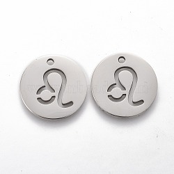 201 Stainless Steel Pendants, Twelve Constellations, Stainless Steel Color, Leo, 16x1.2mm, Hole: 1.5mm(STAS-Z001-B-08P)