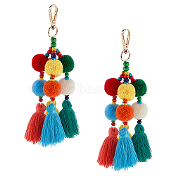 Cotton Tassels Pendant Decorations, with Alloy Clasps and Wood Beads, for Bag Ornaments, Colorful, 190~195mm(HJEW-WH0102-014)